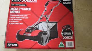 Ozito PXCPM018 Cordless Mower Unboxing Assembly and Test Run [upl. by Lekim232]