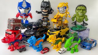 Transformers Superhero Dancing amp Dinosaur Transport Optimus Bumblebee vs Megatron Stopmotion Lego [upl. by Meikah]