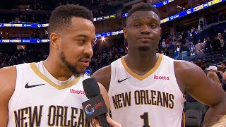 Zion Williamson amp CJ McCollum talks WIN vs Warriors Postgame interview🎤 [upl. by Eile627]