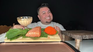 SUSHI MUKBANG • SALMON SASHIMI amp SALMON SKIN HAND ROLLS [upl. by Solim]