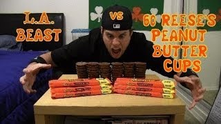 LA BEAST vs 60 REESES PEANUT BUTTER CUPS [upl. by Joashus]