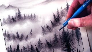 How to Draw a Misty Forest Landscape [upl. by Nigem]