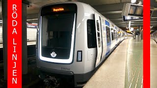 Tåg på Röda linjen i Stockholms tunnelbana  C6  C14  C20  C30 [upl. by Veedis]