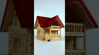 Epic Matchstick House Craft Mini Wooden Marvel with Red Roof  KEADZ crafting diy kidsart shorts [upl. by Enytsirhc]