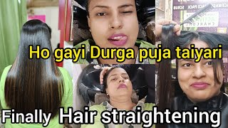 permanent hair straightening vlog2024 Durga Puja special [upl. by Adnoval]