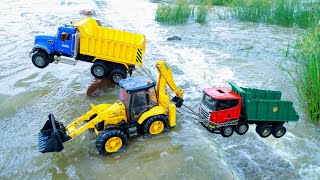 Ashok Leyland 16 Wheeler Dumper Accident Amazon River Pulling Out JCB 5CX Tata Truck Tipper  CS Toy [upl. by Aday]