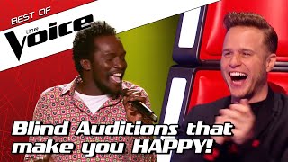 TOP 10  HAPPY amp FUNNY Blind Auditions that make you SMILE in The Voice [upl. by Ennairam]