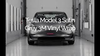 Tesla Model 3 Satin Dark Grey Vinyl Wrap Process  Twiisted Media [upl. by Nylirek]