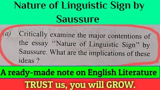 Nature of Linguistic Sign Signifier and Signified Saussure English literature notes [upl. by Japha]