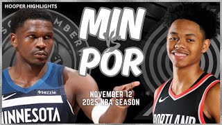 Minnesota Timberwolves vs Portland Trail Blazers Full Game Highlights  Nov 12  2025 NBA Season [upl. by Oalsecnew]