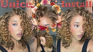 GRWM UNICE HONEY BLONDE CURLY INSTALL amp “WAKE UP” MAKEUP [upl. by Gannie]