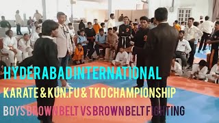 Hyderabad international karate amp kunfu amp tkd championship boys brown belt vs brown belt fighting [upl. by Nahsed243]