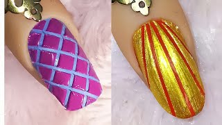 Easy Line Nail Art  DIY Nail Art Design  Cute Nails Art Compilation for beginners [upl. by Myrlene694]