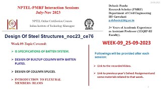 NPTELPMRFWEEK9 DESIGN OF STEEL STRUCTURES  BATTENED COLUMN DESIGN OF COLUMN SPLICES [upl. by Efar]