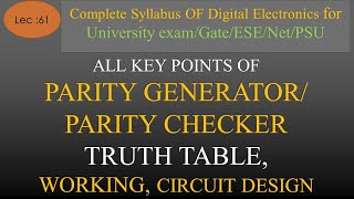 Lec61 Parity Generator and Parity Checker Complete Details  DE or STLD  R K Classes  Hindi [upl. by Stoneham]