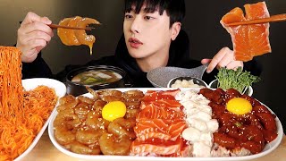 SUB탱글쫀돆 간장새우장 연어장 양념새우장 덮밥 먹방 🍣 ft 비빔면 와사마요 연어장 GANJANGSAEU amp YEONEOJANG 밥도둑 스페셜 리얼사운드 asmr [upl. by Eladnek]