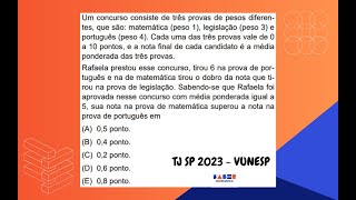 Um concurso consiste de três provas de pesos diferentes que são matemática peso 1 [upl. by Nohsal357]