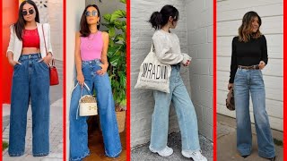 high waisted jeans  Wide Leg Jeans Outfits  wide leg jeans  denim design  jeans outfits [upl. by Berglund]