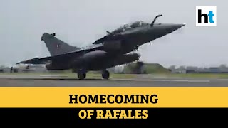 Watch Touchdown of Rafale jets in Ambala IAF gives water salute [upl. by Salisbury]