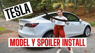 Installing a Basenor Rear Spoiler on Our Tesla Model Y  Amazon Matte Black Tesla Spoiler [upl. by Sherard]