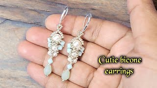 Cutie bicone earringsDIY Beaded earringshow to make bead earringsBeaded jewellery making [upl. by Ahsinaj]