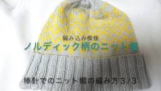 編み込み模様 ノルディック柄のニット帽の編み方３３【Knitting】 [upl. by Kohcztiy746]