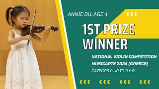 Annie Du 4 yo  1st Prize at musicArte Violin Competition 2024  Category up to 9 yo [upl. by Nork374]