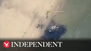 Moment Ukraine bombs Russian landing boat as sea war intensifies [upl. by Tammi]