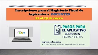 Inscripciones para el Magisterio Fiscal de Aspirantes a DOCENTES [upl. by Haidebej449]