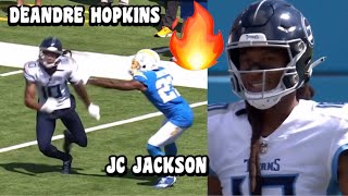 DeAndre Hopkins ‘TESTED’ JC Jackson 🔥😳 WR Vs CB Chargers Vs Titans 2023 highlights [upl. by Wendy]