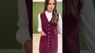 Burgundy Cord Button Through Pinafore Dress With Pockets [upl. by Finnegan330]