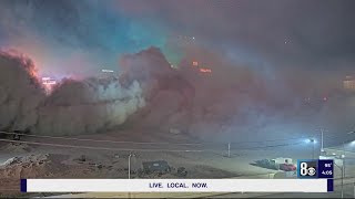 Crews clear debris rubble as onlookers visit Tropicana Las Vegas s [upl. by Haram89]