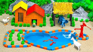 Design a unique DIY Mini Farm with Water Pool for Cattle and Mini Hand Pumb  Miniature Farm [upl. by Chill]