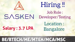 Sasken Technologies Hiring freshers for the Role of DeveloperTesting Position [upl. by Schaefer]