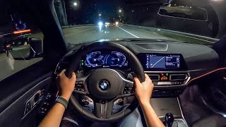 2022 BMW 330i xDrive  POV Night Drive Binaural Audio [upl. by Bridwell]