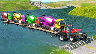 Cars Speed Bumps Flatbed Truck  Cars vs Deep Water  beamngdrive [upl. by Bodnar]