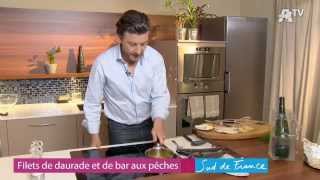 Recette de cuisine  Filet de daurade et de bar aux pêches [upl. by Adnamahs795]