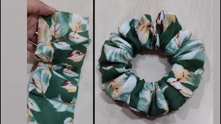 how to make scrunchies with scrap fabric at home without sewing machine ll hair band shorts diy [upl. by Tulley863]