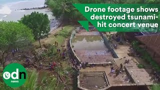 Drone footage shows destroyed tsunamihit concert venue [upl. by Einohpets]