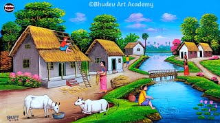 Beautiful Village Landscape Scenery Painting Indian Village Scenery Painting With Earthcolor [upl. by Conni479]