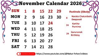 November Calendar 2026  novembercalender2026 [upl. by Rafiq]