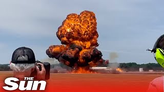 Jetpowered racing truck explodes in fatal incident at Michigan air show [upl. by Lacefield]