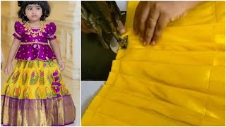 Simple pattu pavadai cutting and stitching easy method Pattu pavadai designs blouse design [upl. by Koss474]