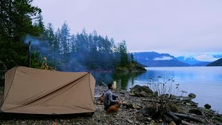 Solo Hot Tent Camping with my Dog  Relaxing and Cooking by a Calm Lake  ASMR [upl. by Duwe]