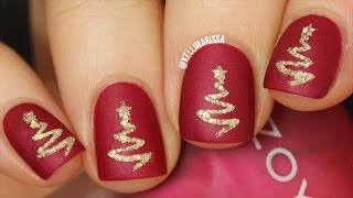 Easy Elegant TEXTURED Christmas Tree Nail Art DIY Tutorial  KELLI MARISSA [upl. by Lramaj]