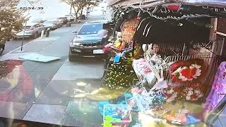 Video shows car fly down Brooklyn sidewalk before crashing into pharmacy [upl. by Htedirem]