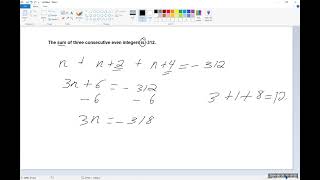 The Sum of Three Consecutive Integers Word Problem Equation [upl. by Nannahs]