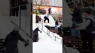 Snowboarder BREAKS board on a HUGE rail Dillon Henricksen snowboard fail snow [upl. by Leahcimluap]