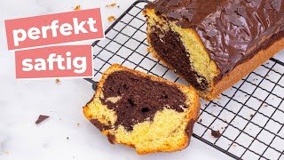 MARMORKUCHEN Rezept  SO wird er garantiert saftig einfach in Kastenform backen mit Schokoglasur [upl. by Nekciv]