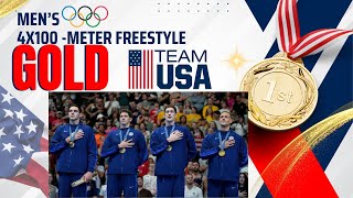 US Wins First Gold at Men’s 4×100Meters Freestyle Relay at 2024 Paris Olympics [upl. by Griffin]